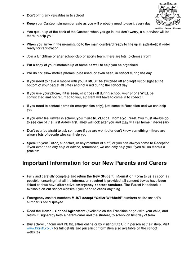 Key information for New Parents Carers and Students for Entry September 2025 p3.jpg