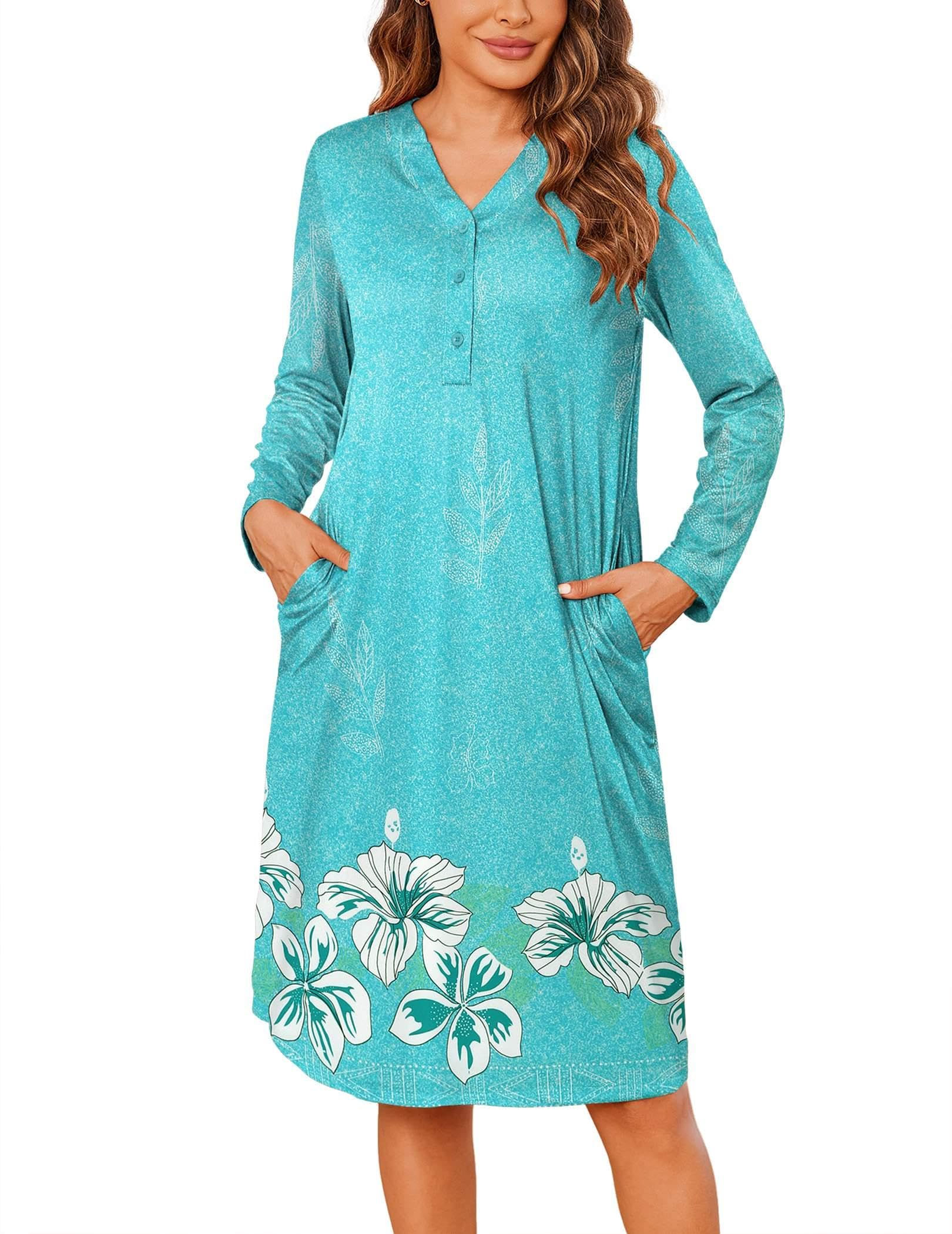 Ekouaer Womens Nightgowns Long Sleeve House Dresses Moomoo Dresses Moo Moos Mumu