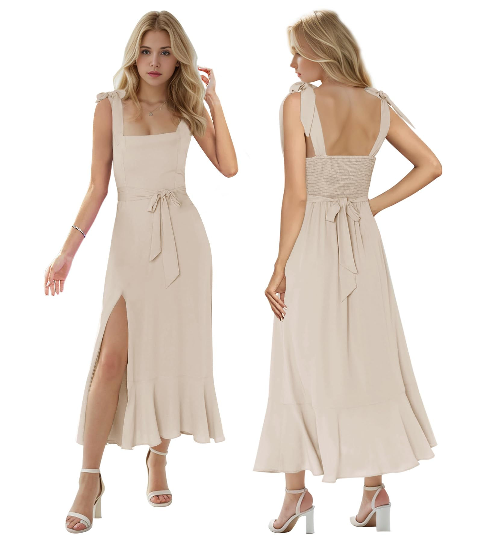 MllesReve Women Summer Graduation Dresses Tea Length Slit Ruffle Ladies Prom Dre