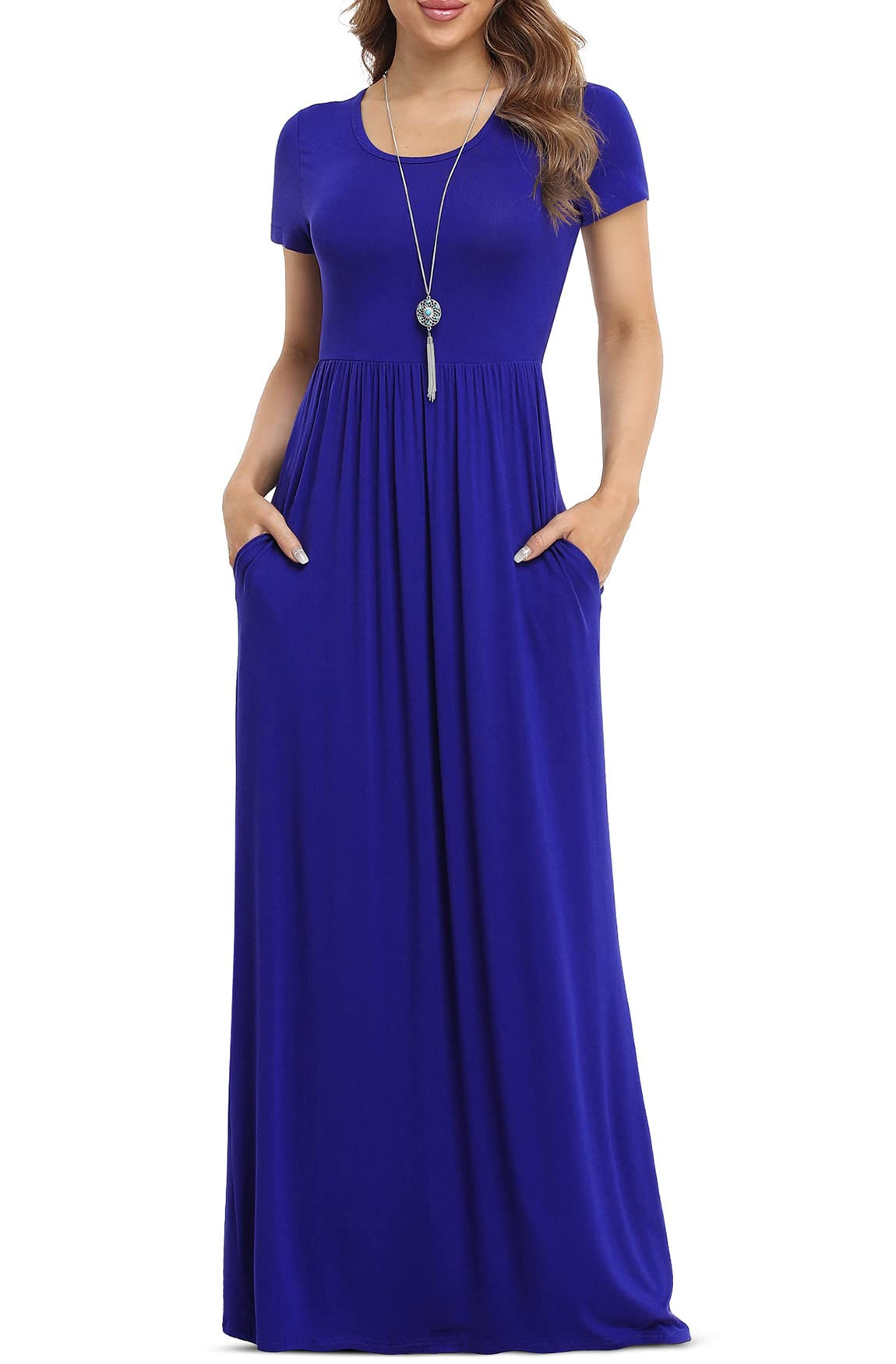 VIISHOW Womens Short Sleeve Loose Plain Maxi Dresses Casual Long Dresses with Po