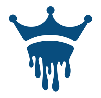 Rosin King blue dripping crown logo symbolizing solventless purity and premium live rosin craftsmanship.