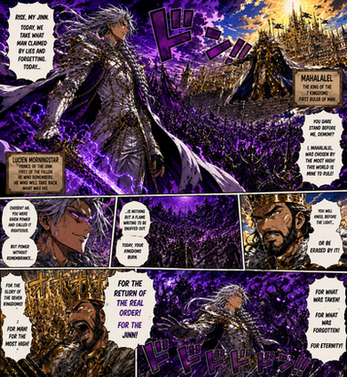 Huey Tango comic artwork featuring Lucien Morningstar leading a supernatural uprising against the kingdoms of man