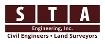 Logo of S.T.A. Engineering, Inc. featuring the letters S, T, A in individual dark red squares with the full company name and tagline 'Civil Engineers • Land Surveyors' beneath in a lighter brown background, denoting their professional services in engineering and surveying.