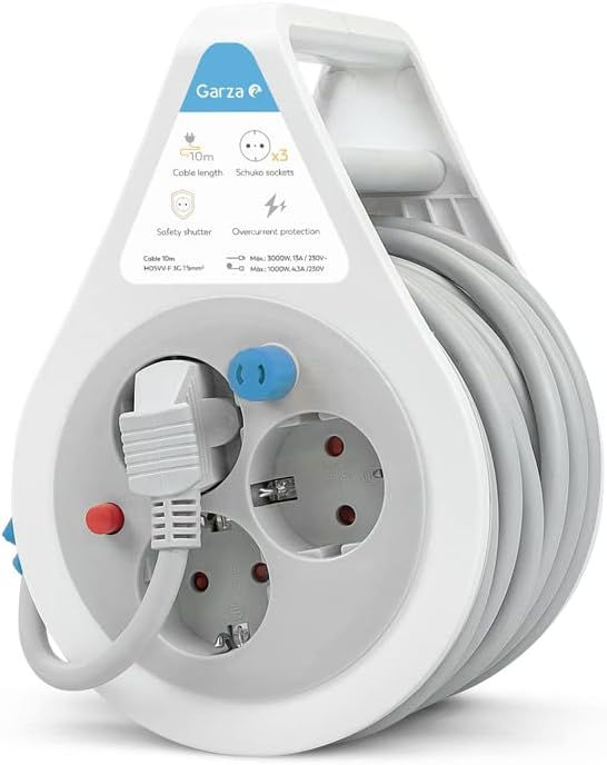 Thumbnail: Garza Power - Enrollacables Doméstico de 10 metros con asa , 4 tomas Schuko, N
