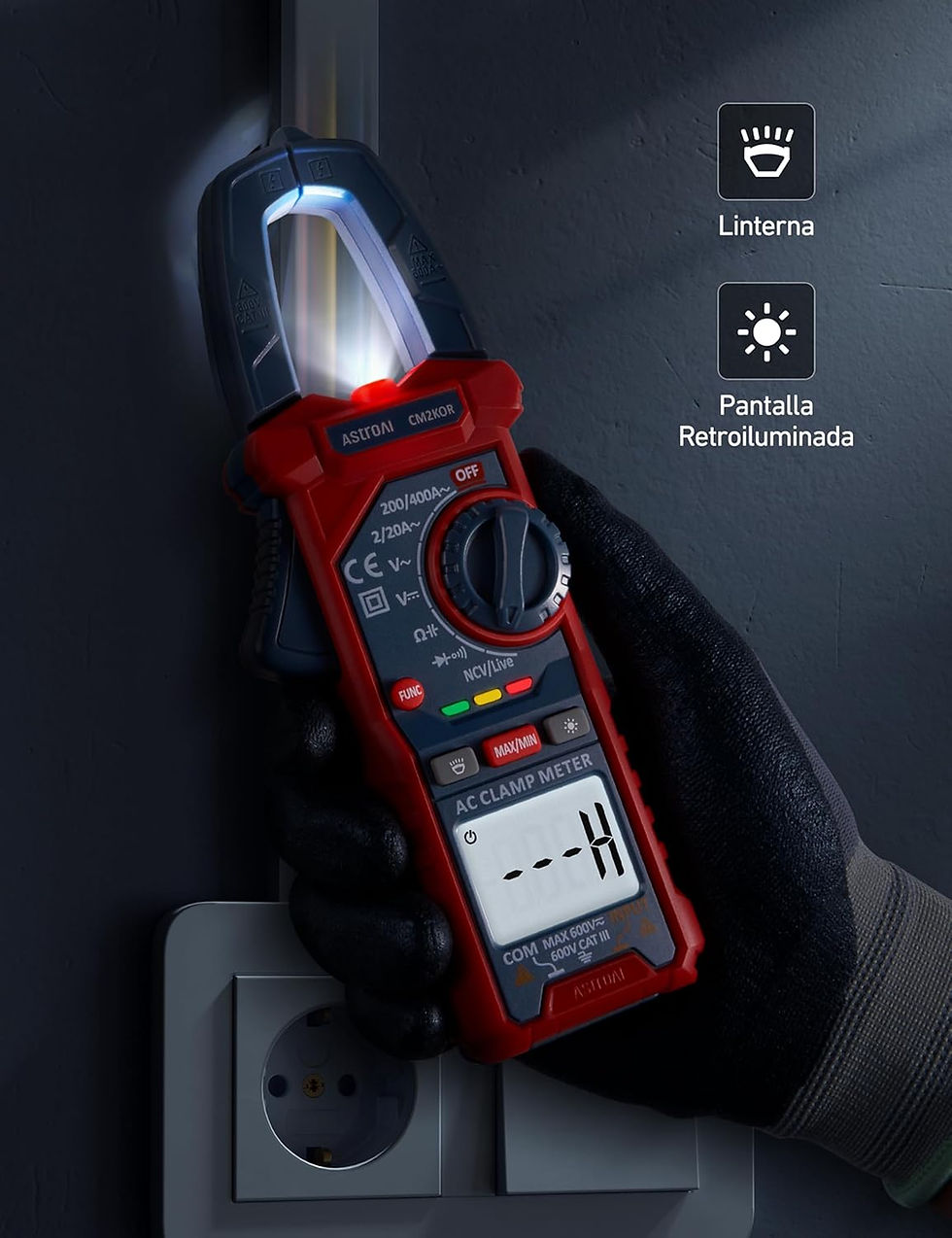 Thumbnail: AstroAI Pinza Ampérimetrica CM2K0R de 2000 Cuentas, Multímetro, Polímetro, V