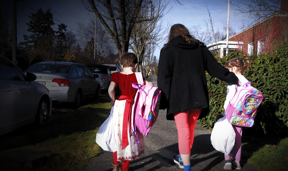 Mom walking with kids