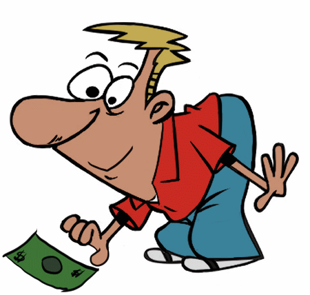 man picking up a dollar bill cartoon animation