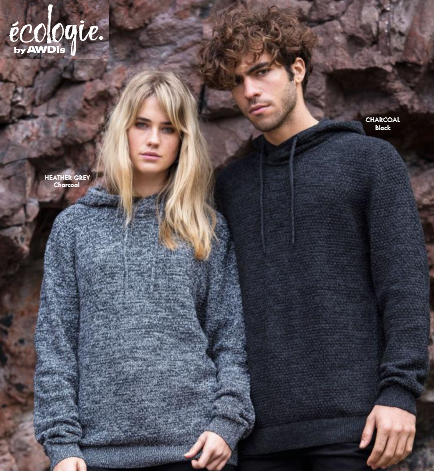 Man and woman wearing Ecologie by AWDis organic hoodies
