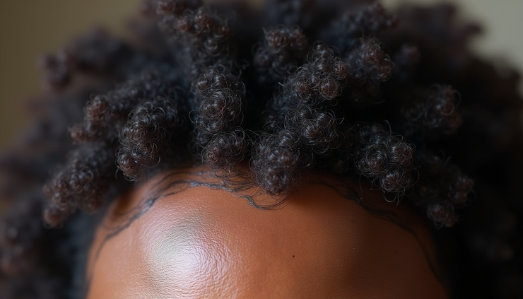 Close-up view of natural African American hair strands showing texture and scalp health