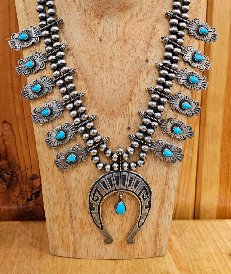 Danny Clark Sleeping Beauty Sterling Silver Squash Blossom Necklace