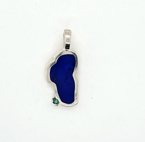 Silver Setting 
Lapis Lake Tahoe Pendant w/ Simulated Emerald