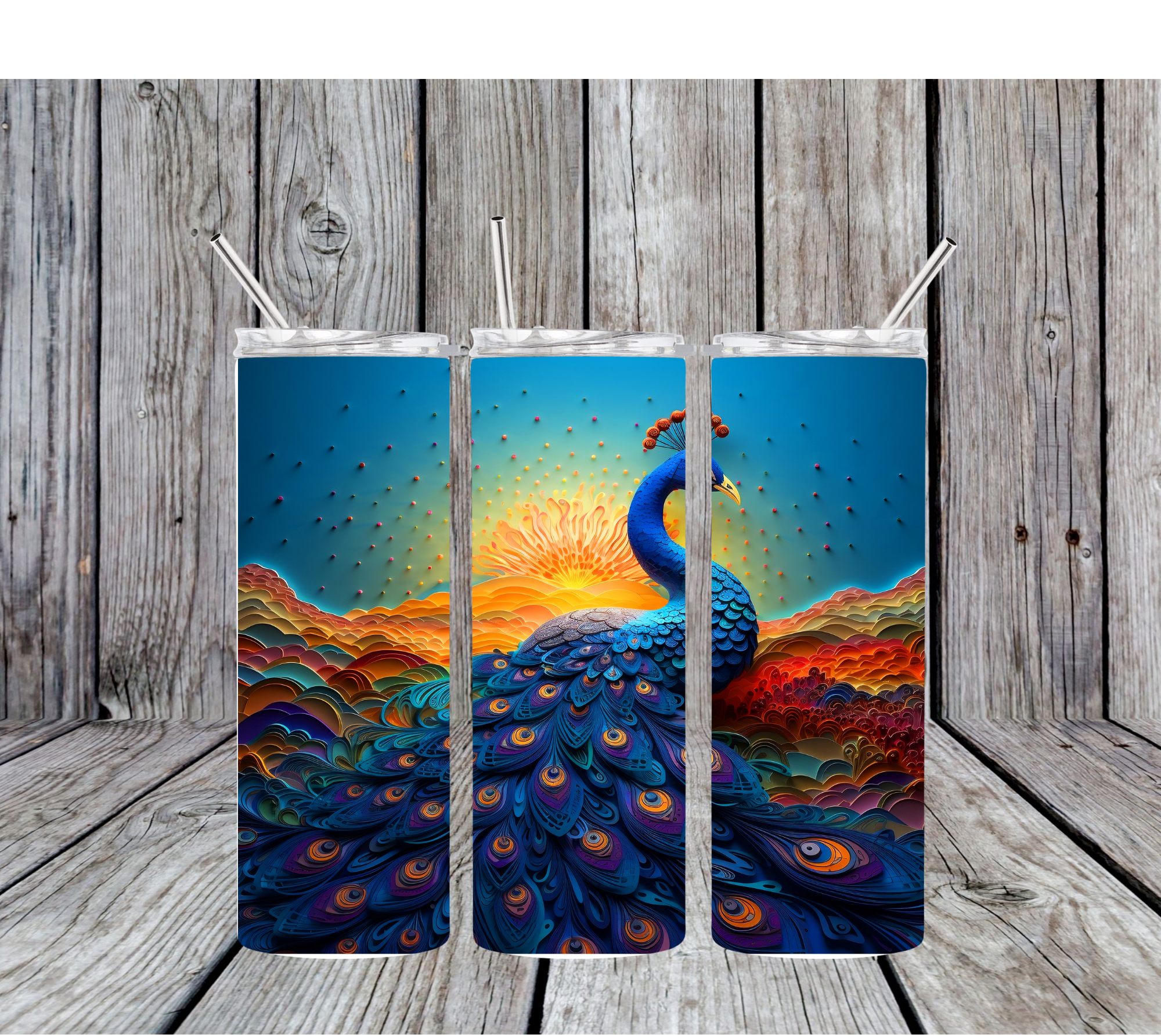 Blue Peacock in the Sunset 20oz Tumbler