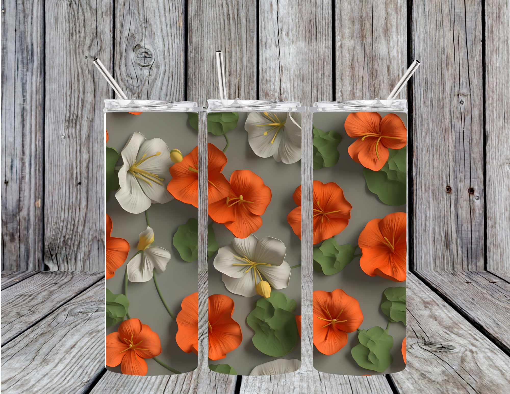 3D Red & White Flowers 20oz Tumbler