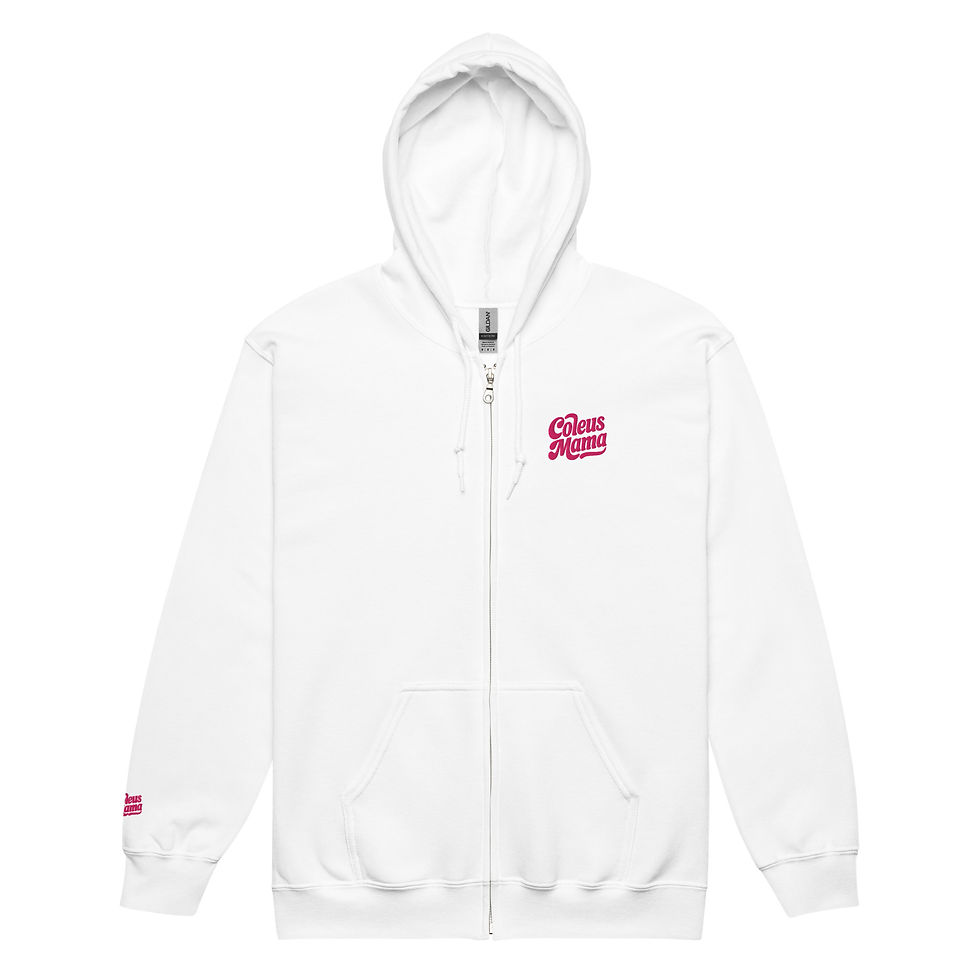 Thumbnail: Discover the "Coleus Mama" Heavy Blend Zip Hoodie, a soft fleece unisex full-zip hoodie. Perfect for plant lovers, stay cozy