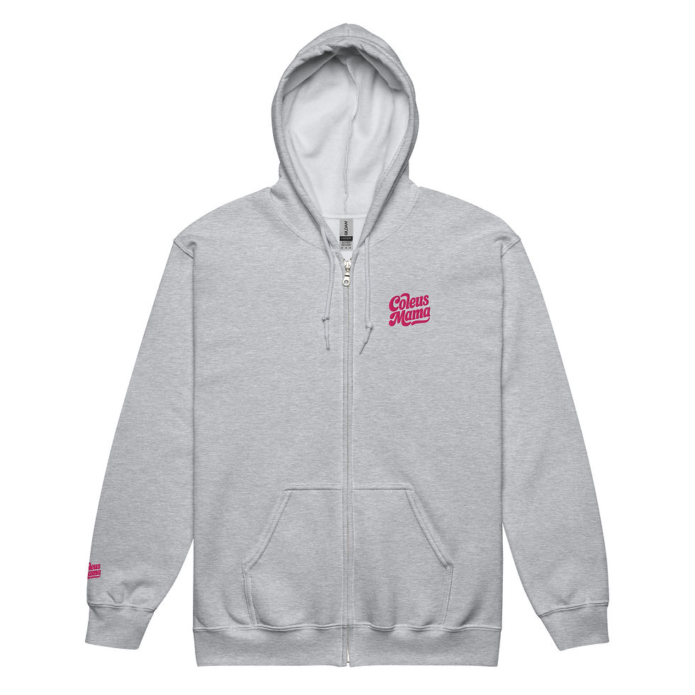 Thumbnail: Discover the "Coleus Mama" Heavy Blend Zip Hoodie, a soft fleece unisex full-zip hoodie. Perfect for plant lovers, stay cozy