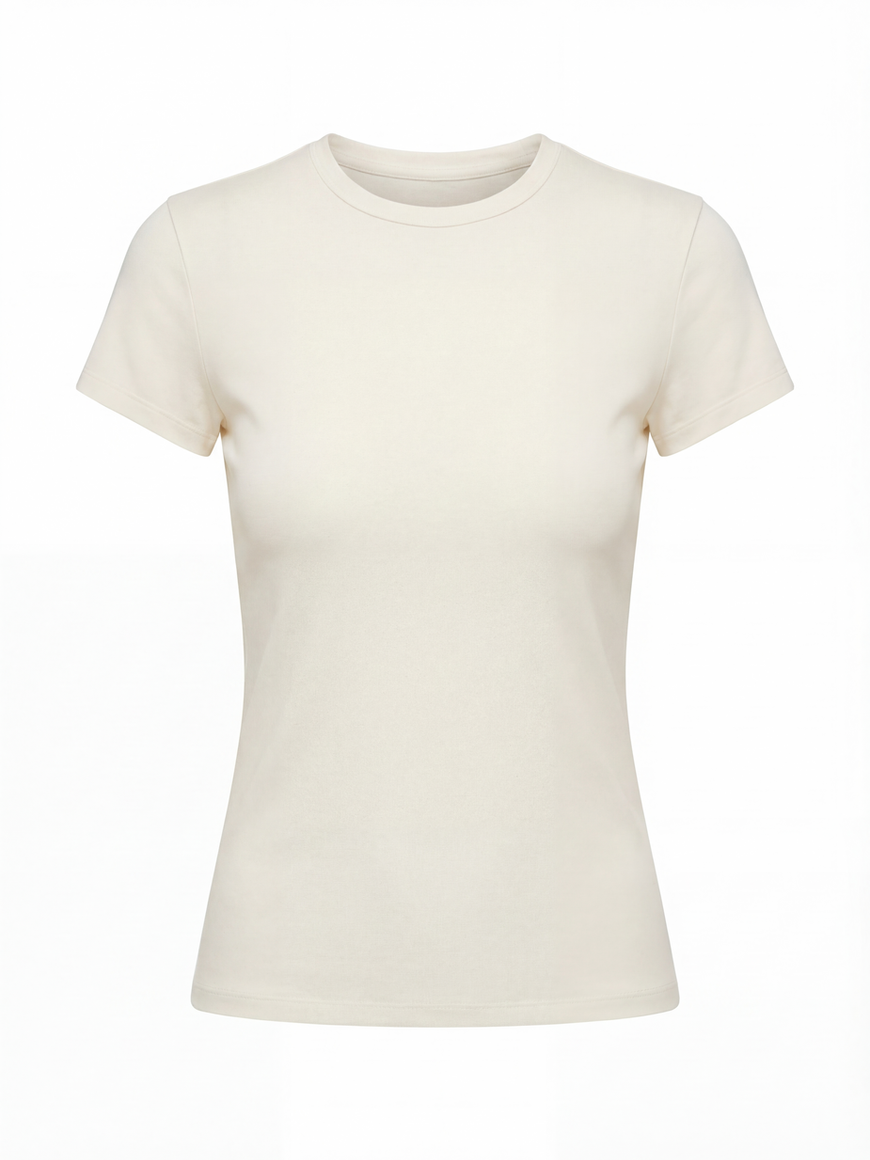 Women’s wool silk cotton T-shirt with slim fit and round neck. Soft, breathable short sleeve top in White for work, everyday