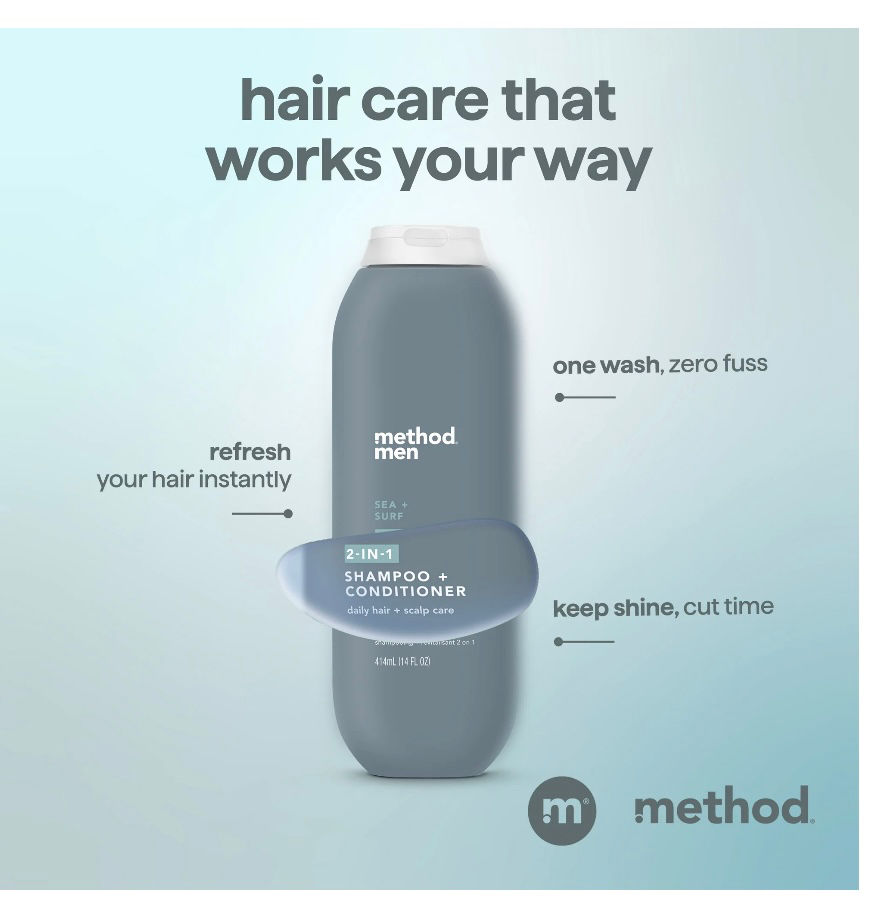 Thumbnail: Method Men 2-in-1 Shampoo and Conditioner, Sea + Surf - Cleans and Conditions