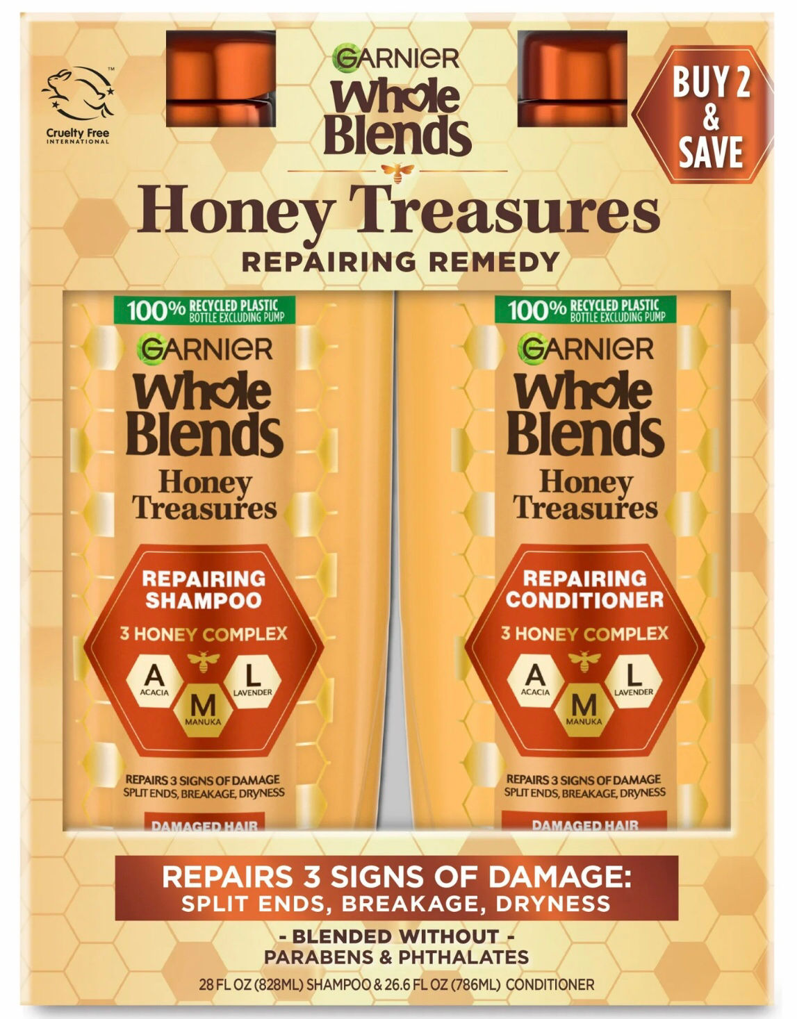 Garnier Whole Blends Honey Treasures Repairing Shampoo & Conditioner, Damaged Ha