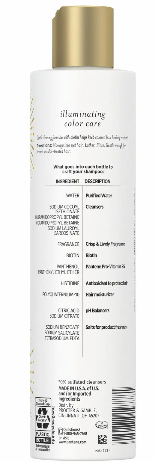 Thumbnail: Pantene Illuminating Shampoo Sulfate Free with Biotin, Color Safe Hair, 9.6 oz
