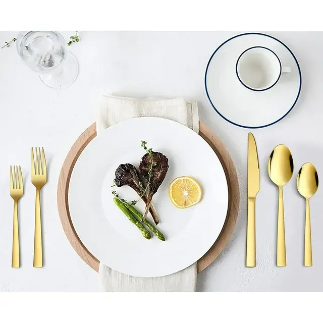 Thumbnail: 20 Piece Gold Silverware Set, S.S. Flatware Set, Square Edge & MirrorPolish