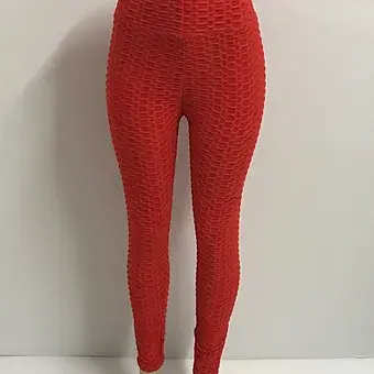 Thumbnail: Red Honeycomb Stretch Leggings L/XL - S/M