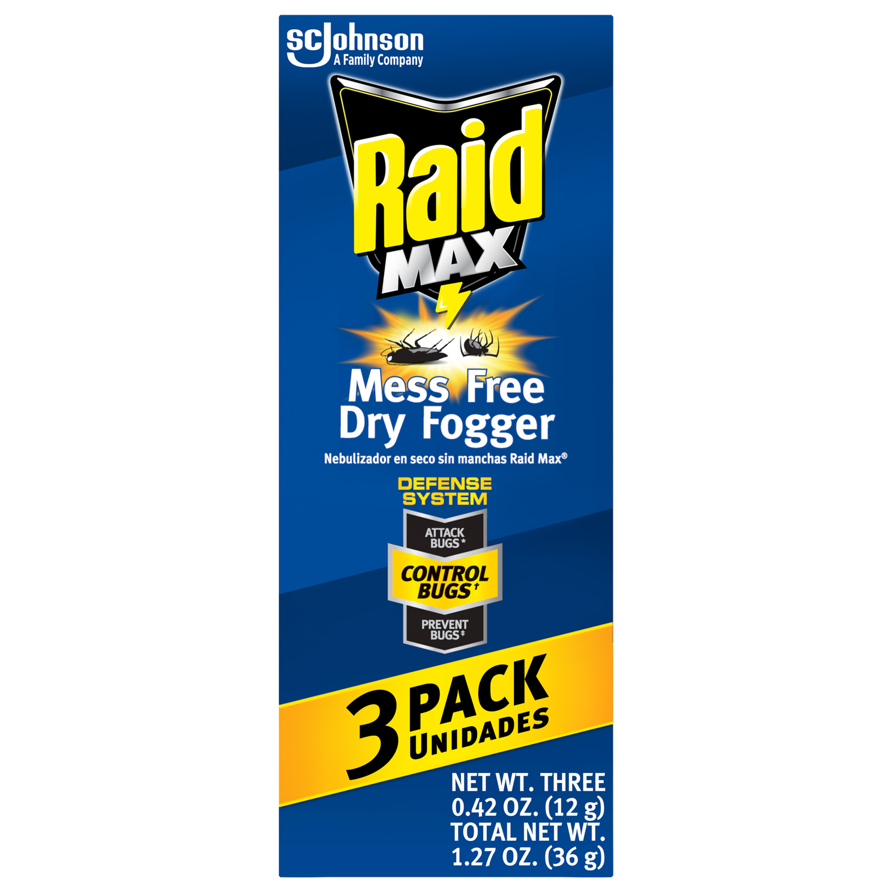 Raid Max Mess Free Dry Fogger, Deep-Penetrating Bug Killing Fog for the Home, 3
