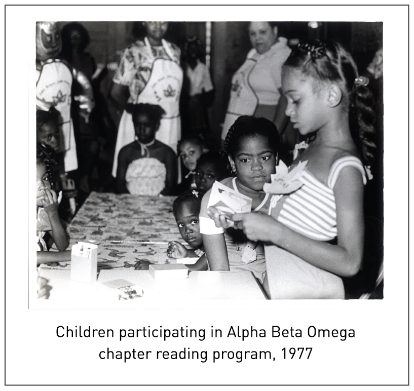 Children participating in Alpha Beta Omega chapter reading program, 1977