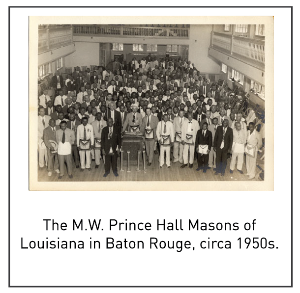 The M.W. Prince Hall Masons of Louisiana in Baton Rouge, circa 1950s.