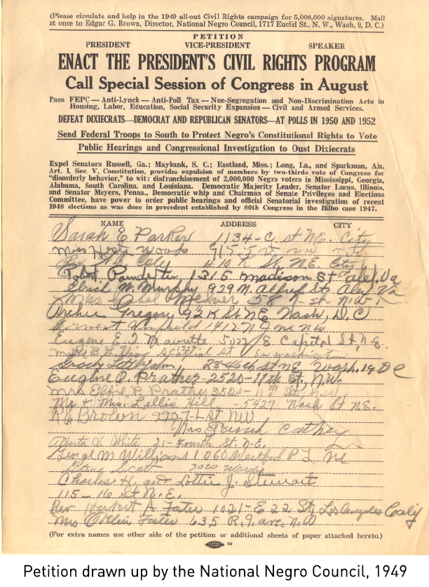 Petition drawn up by the National Negro Council, 1949