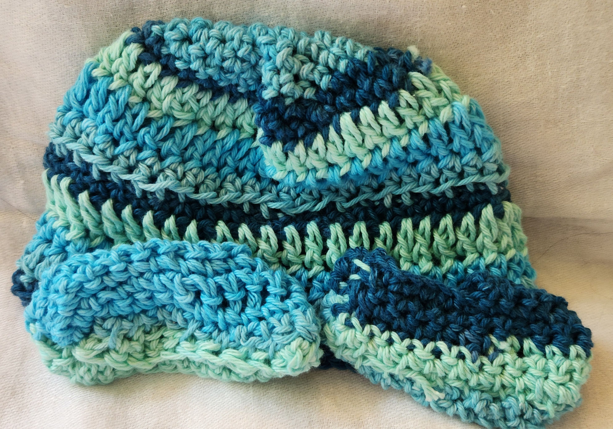 All cotton blue baby beanie and booties