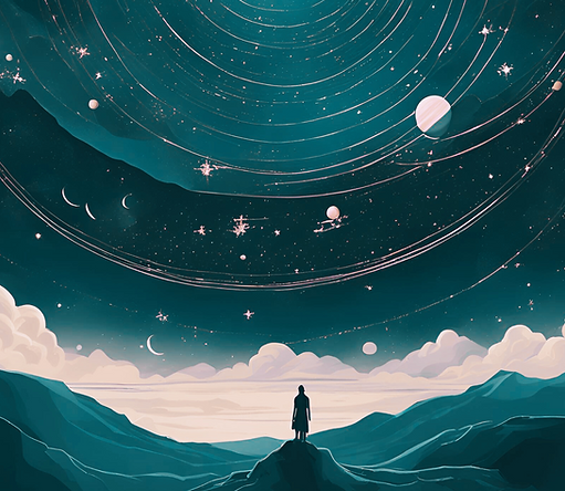 Silhouette of human stares at the stars