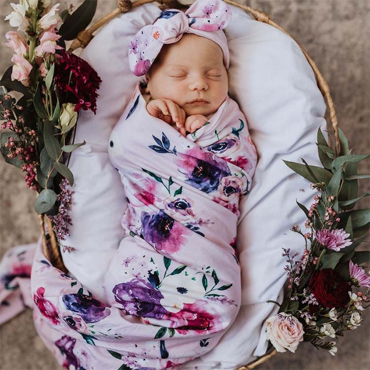 Floral Kiss - Baby Jersey Wrap & Topknot Set