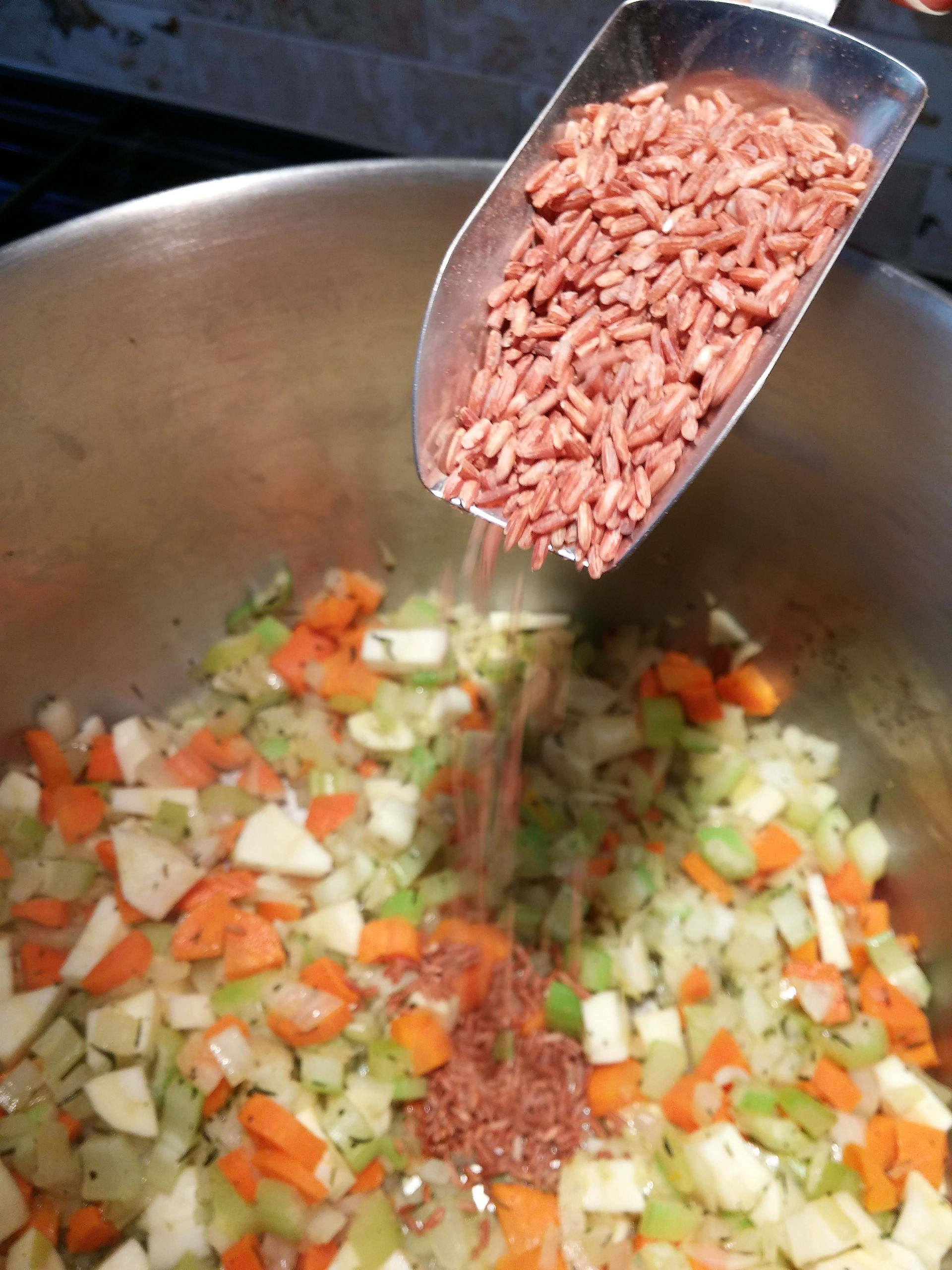 Add rice, parsnips