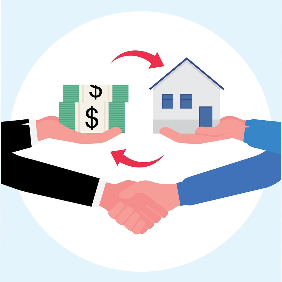 Real estate business showing closing deal of buying a house exchange with cash and a handshake