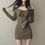 Thumbnail: Cross Halter Neck Off Shoulder Slim Fit Short Sweater Dress