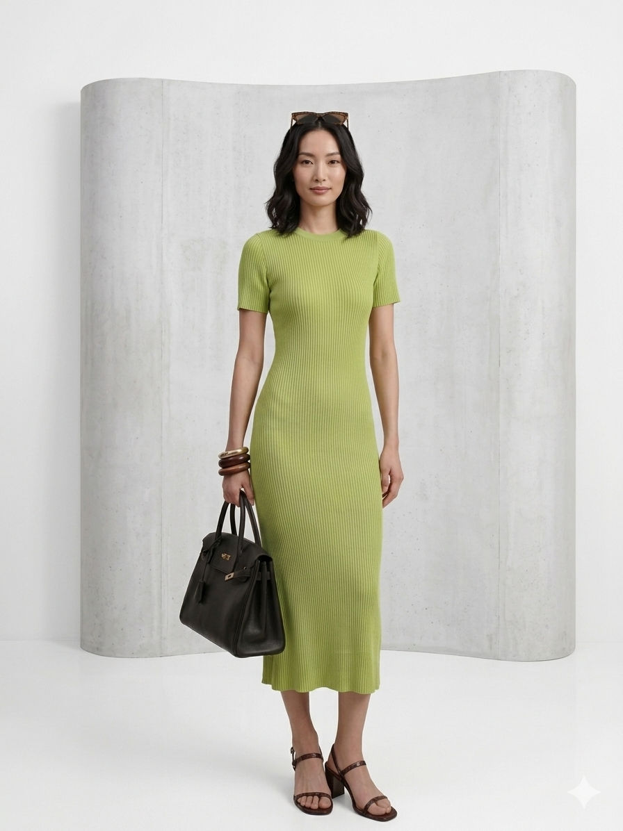 Tossy Ribbed Knit Lace-Up Maxi Dress