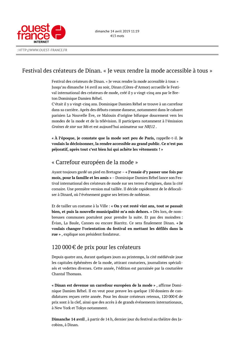 Festival des créateurs de Dinan " je veux rendre la mode accessible à tous"