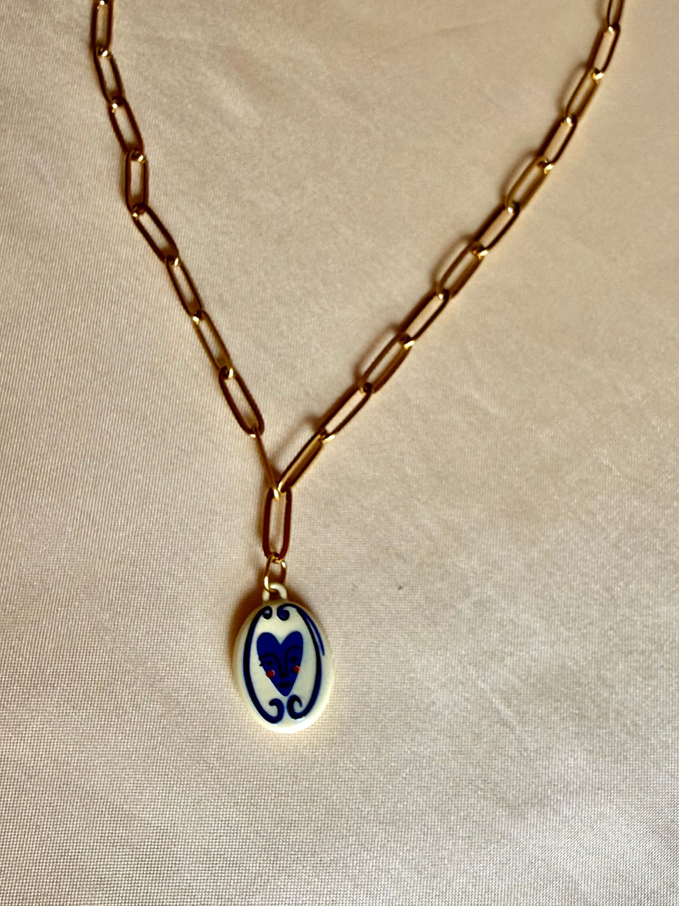 Thumbnail: Gold Chain Necklace with Blue Heart Charm Pendant