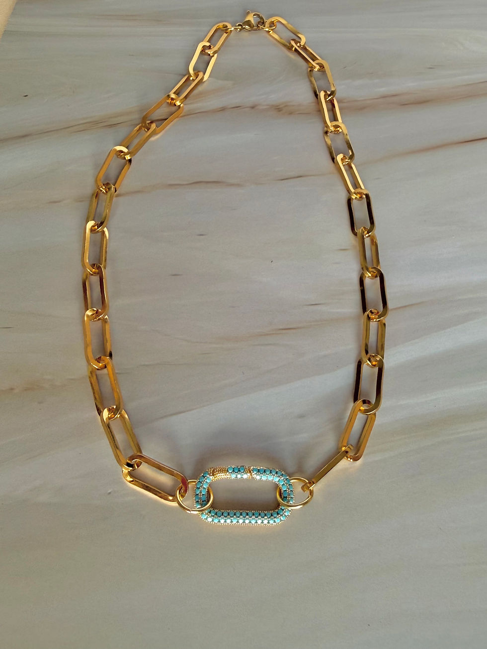 Thumbnail: Gold Link Chain Necklace with Clear Crystal Clasp Detail
