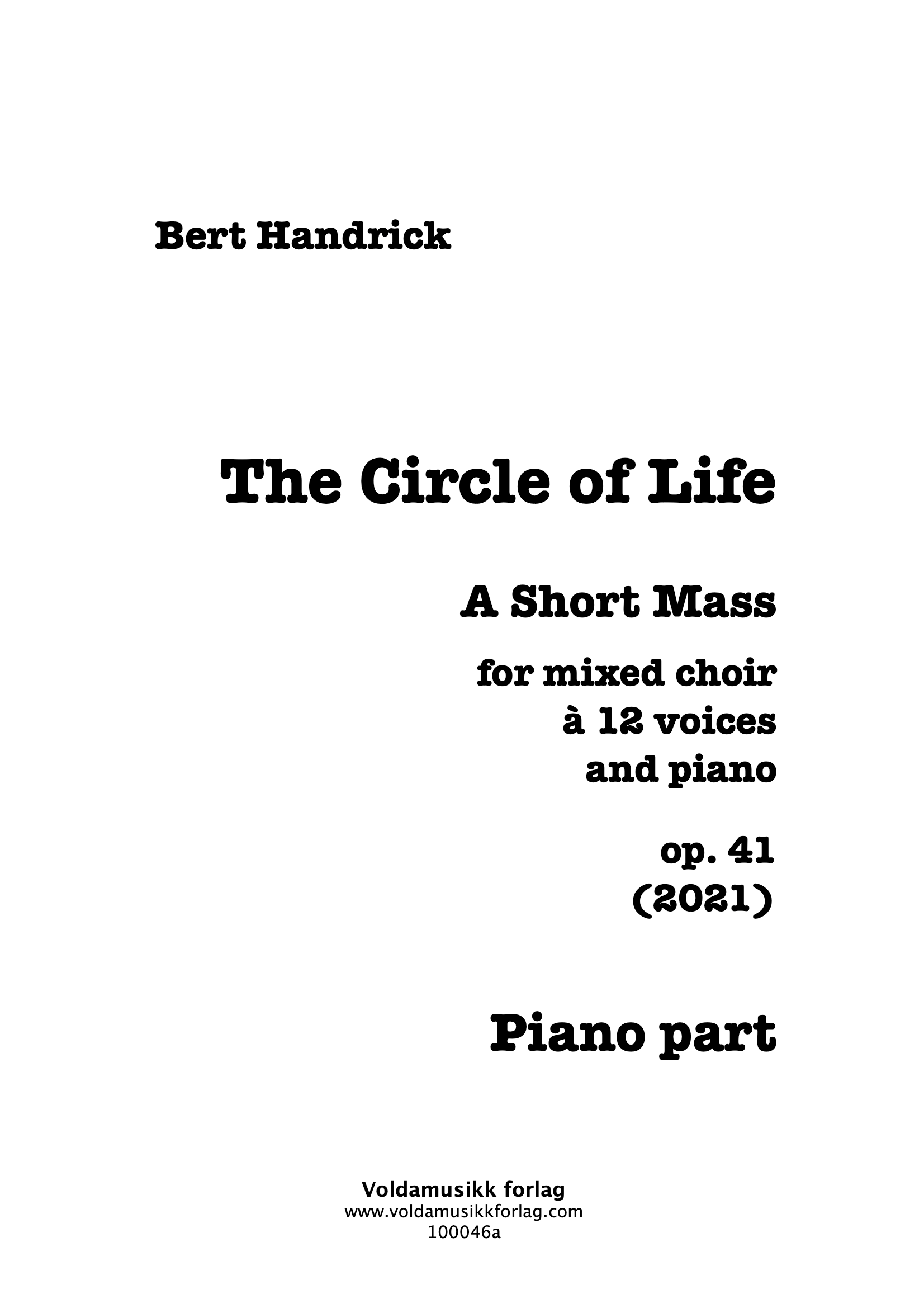 The Circle of Life - A Short Mass, op. 41 (piano)