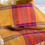 Thumbnail: Handwoven Organic Cotton Kitchen Towel "Gathering" (rust weft/plum/brass stripe)