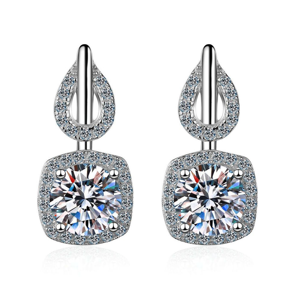 ME7 -2 Carat Round Cut Moissanite Halo Drop Earrings - 2卡圓形莫桑石圍石耳墜
