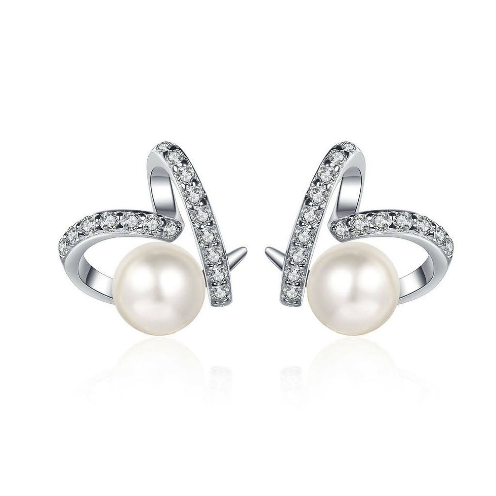 ME134 - Fresh water pearl Moissanite heart shaped earrings - 淡水珍珠莫桑石心形耳環