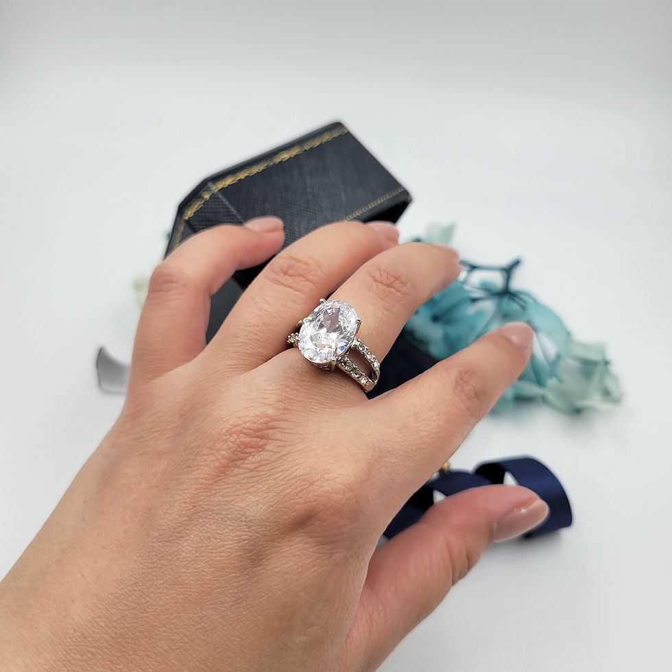 Thumbnail: MR302 - 5 Carat Oval Cut Moissanite Pave Ring -5卡橢圓形莫桑石伴碎鑽戒
