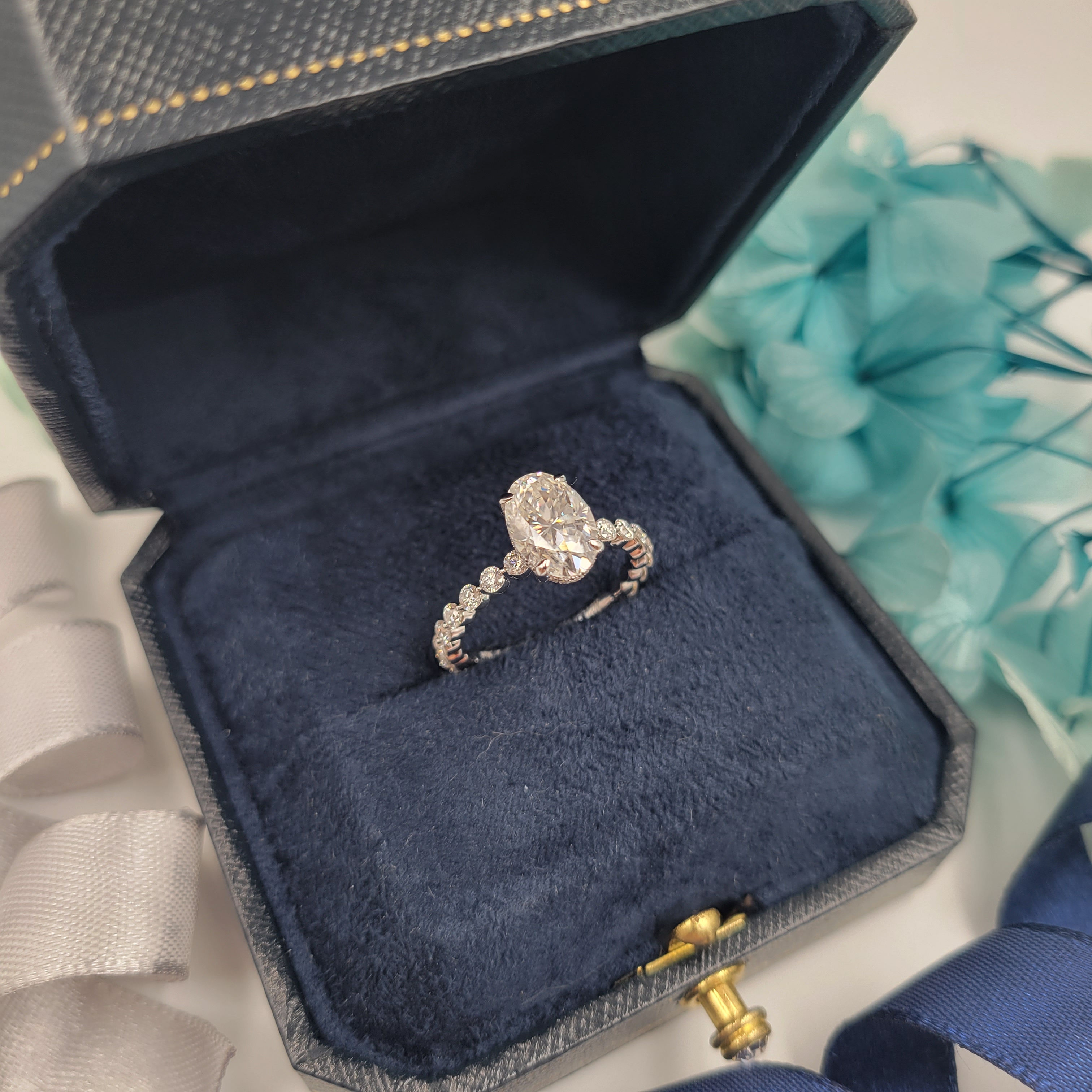 MR279 - 2.5 Carat Oval Cut Moissanite Hidden Halo Ring