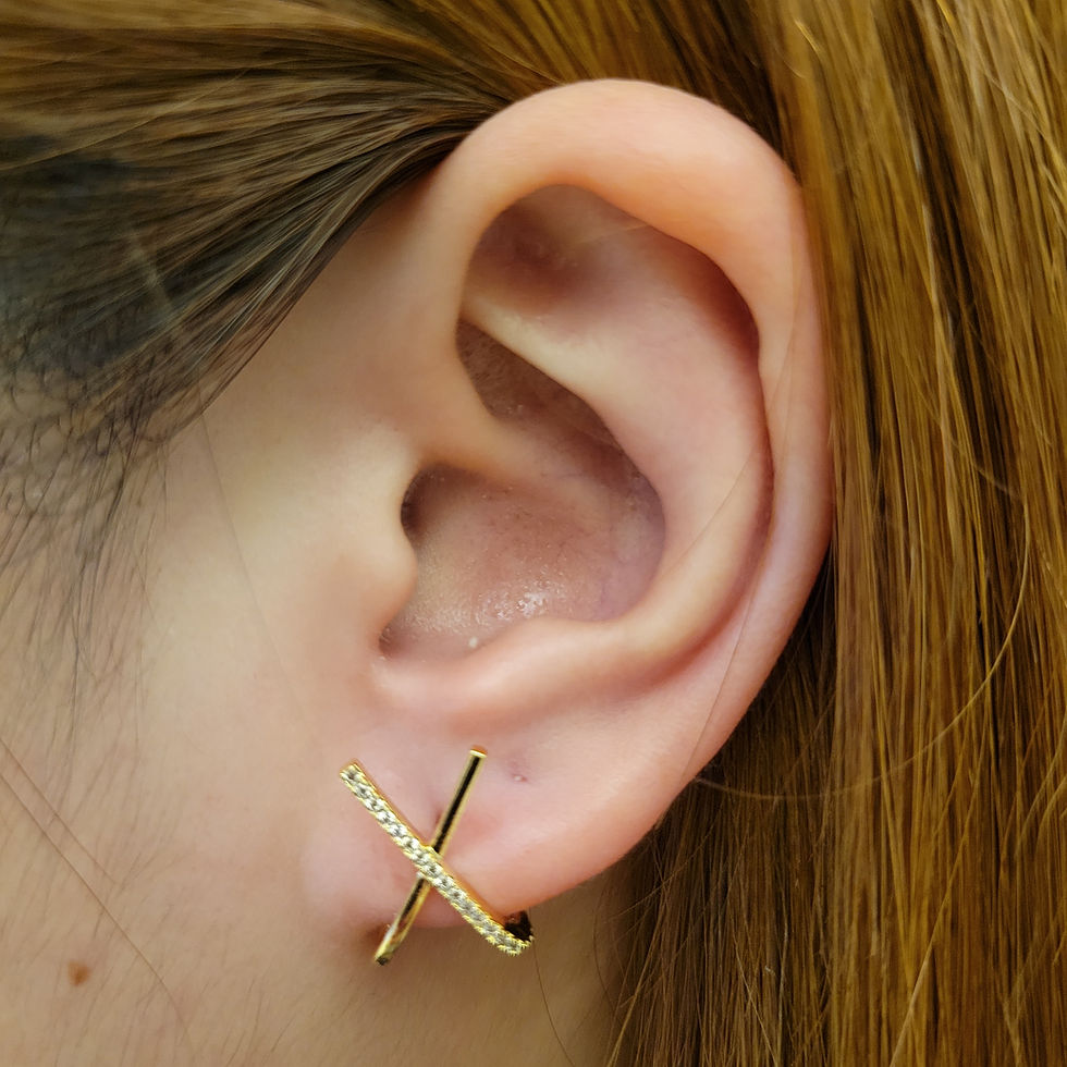 Thumbnail: ME88 - Yellow Gold Cubic Zirconia Cross Earrings - 黃金色鋯石十字架耳環