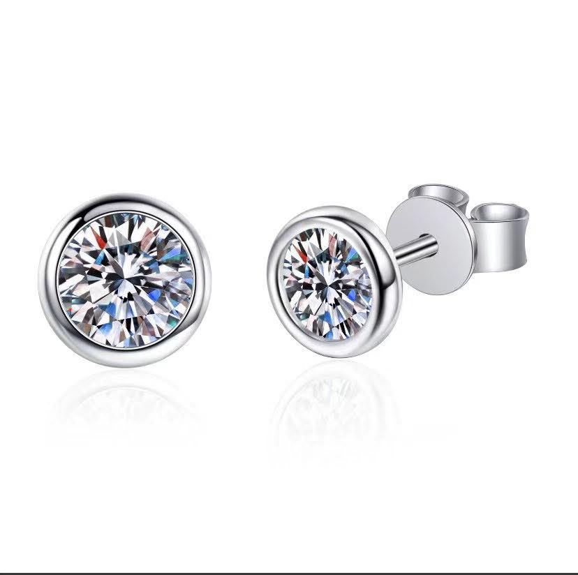 ME15- 1 Carat Round Cut Moissanite Stud Earrings - 1卡圓形莫桑石泡泡耳環