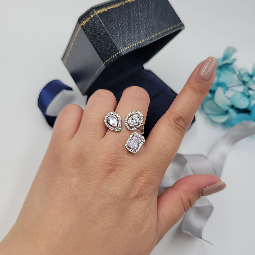 Thumbnail: MR237 - Unstructured Fancy Shape Moissanite Halo Pave Ring - 不規則異形莫桑石伴碎鑽戒