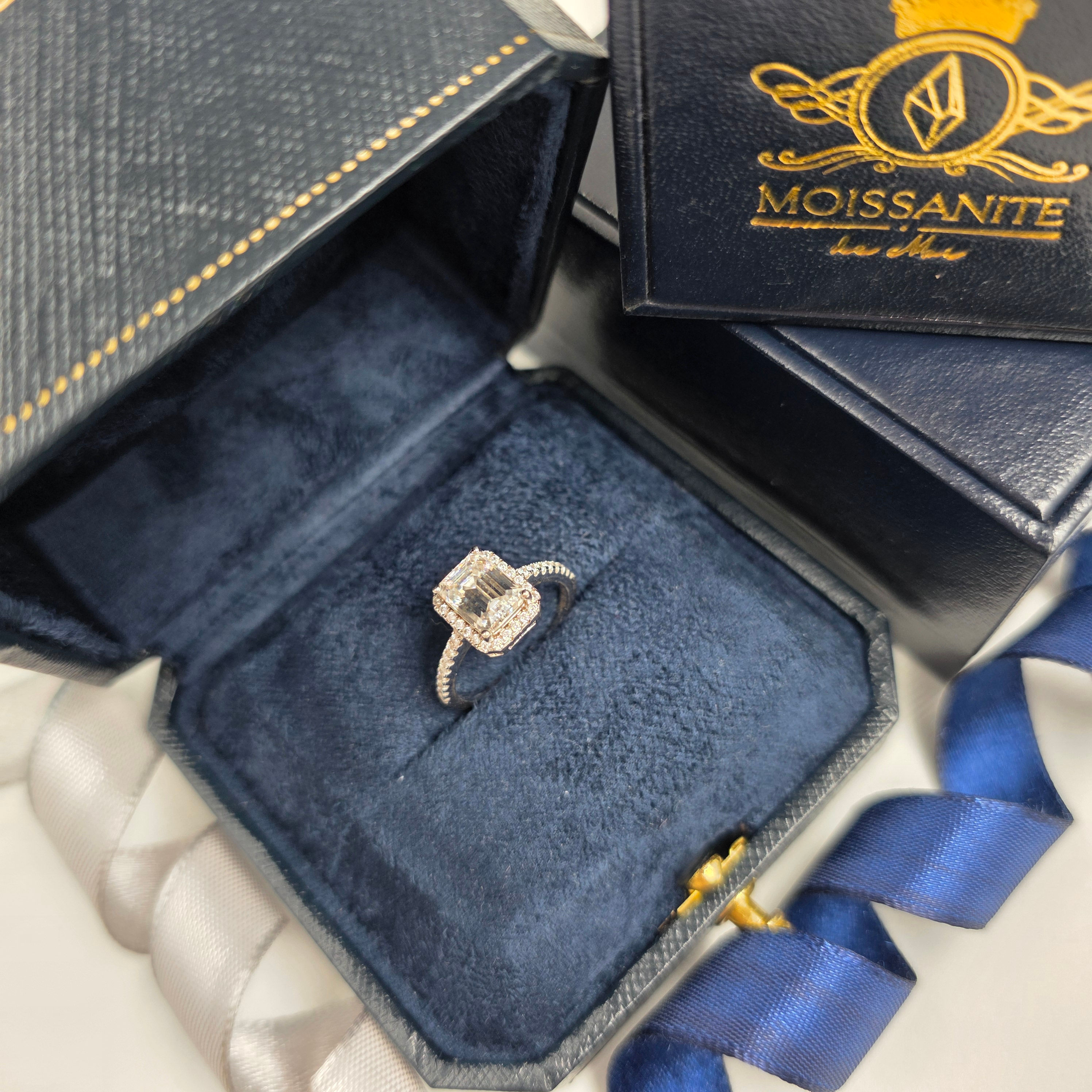 MR3 -2 Carat Emerald Cut Moissanite Halo Pave Ring