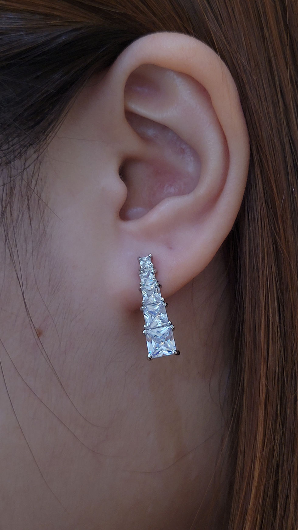 Thumbnail: ME81  -Princess Cut Zirconia Jacket Earrings - 公主方鋯石梯形前後耳環